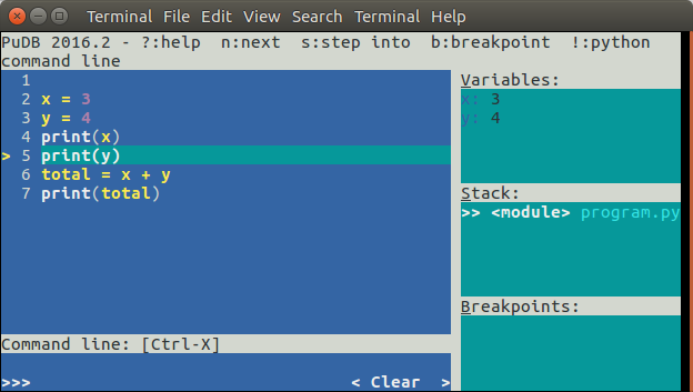 使用 PuDB 進行 Python 除錯