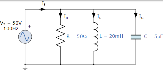 問題 1 的並聯 rlc 電路