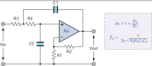 二階有源低通濾波器電路 二階有源低通濾波器