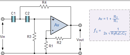 二階有源高通濾波器電路 二階有源高通濾波器電路